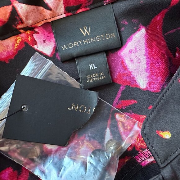 NEW Worthington Womens XL Top Abstract Diamond Multicolor Satin Blouse - Picture 7 of 8